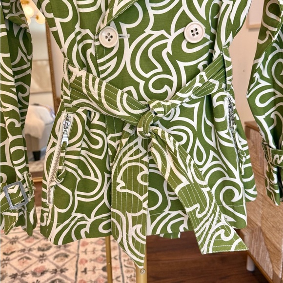 Millard Fillmore Green Ivory Retro Abstract Trench Style Short Jacket- Size XS - Picture 4 of 8